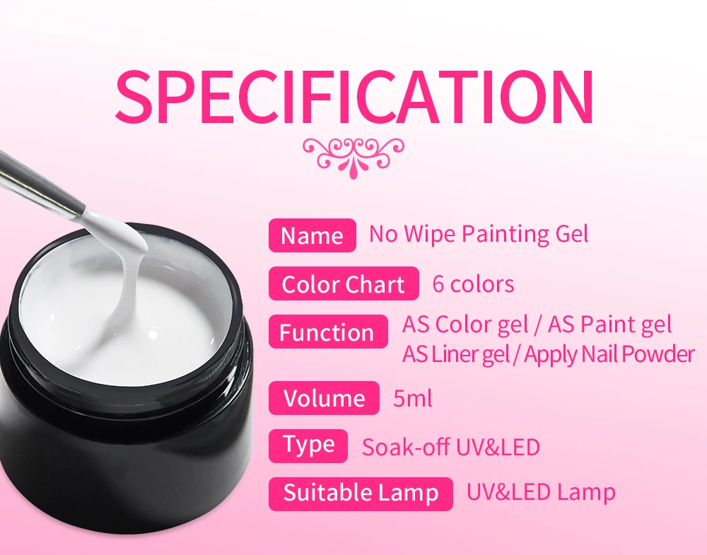 Description Picture 3 of itemBOZLIN 5ml No Wipe Painting Gel Nail Art Professional Nail Paint Color Gel Polish Semipermanent Black White Color Varnish