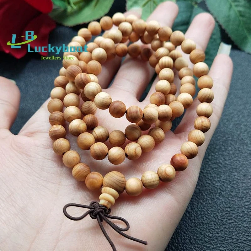 10pc 6/8mm Taihang Cliff Cypress 108 Prayer Bracelet 2cm Round Beads Men' Bracelet Buddhist Rosary Wood Chain Meditation Mala