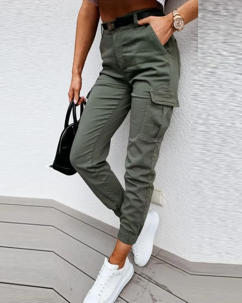 Autumn Clothes High Waist Pants Women 2023 Fashion Versatile Casual Pocket Design Vintage Cargo Trousers Y2k Female Streetwear