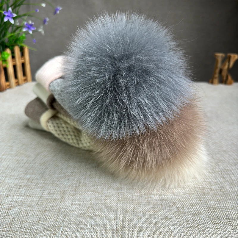 2025 New Natural fur pompom hat Women High quality Color block Beanies Winter Travel  Hats for women Warm Female hat 5