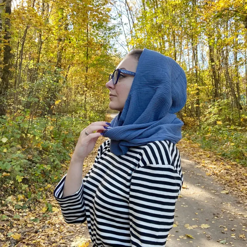 Organic Cotton Unisex Hooded Scarf solid color retro Gauze