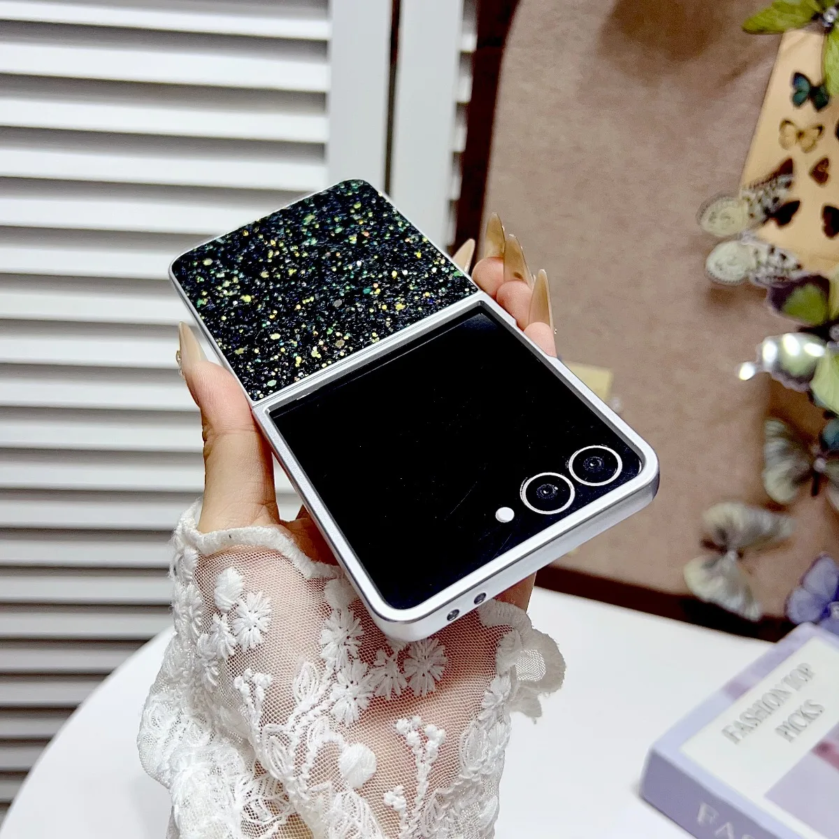 Elegant Silver Frame Bling Diamond Glitter Protective Phone Cover