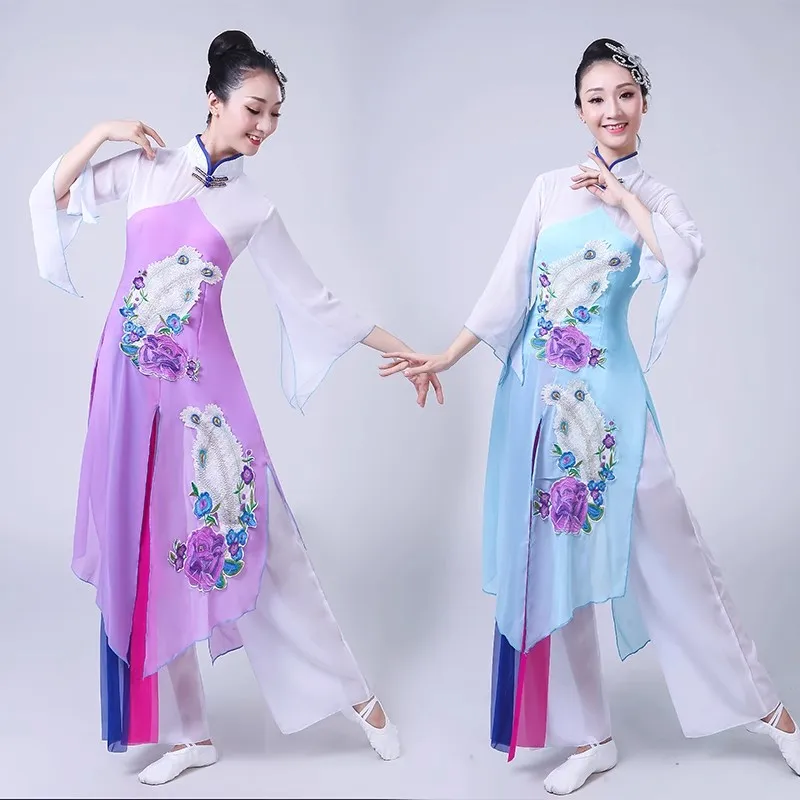 

Женский костюм Hanfu в китайском стиле для классических танцев, Женский костюм для выступлений Янко, костюм для народных танцев