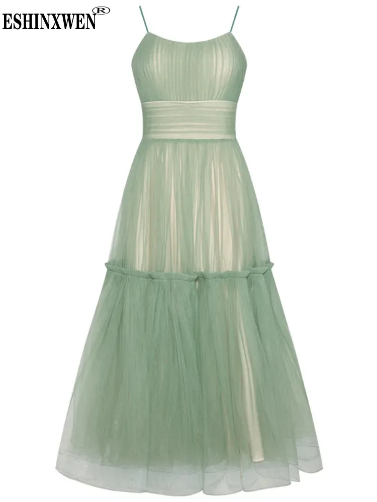

Eshin Solid Color Strap Gauze A Line Party Evening Dresses For Women 2024 Spring Fashion Female New Elegant Dress TH6438