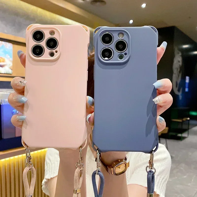 

Crossbody Necklace Lanyard Cord Phone Case For iPhone 15 14 Plus 13 12 11 Pro Max X XS XR Max 8 Plus Liquid Silicone Back Cover