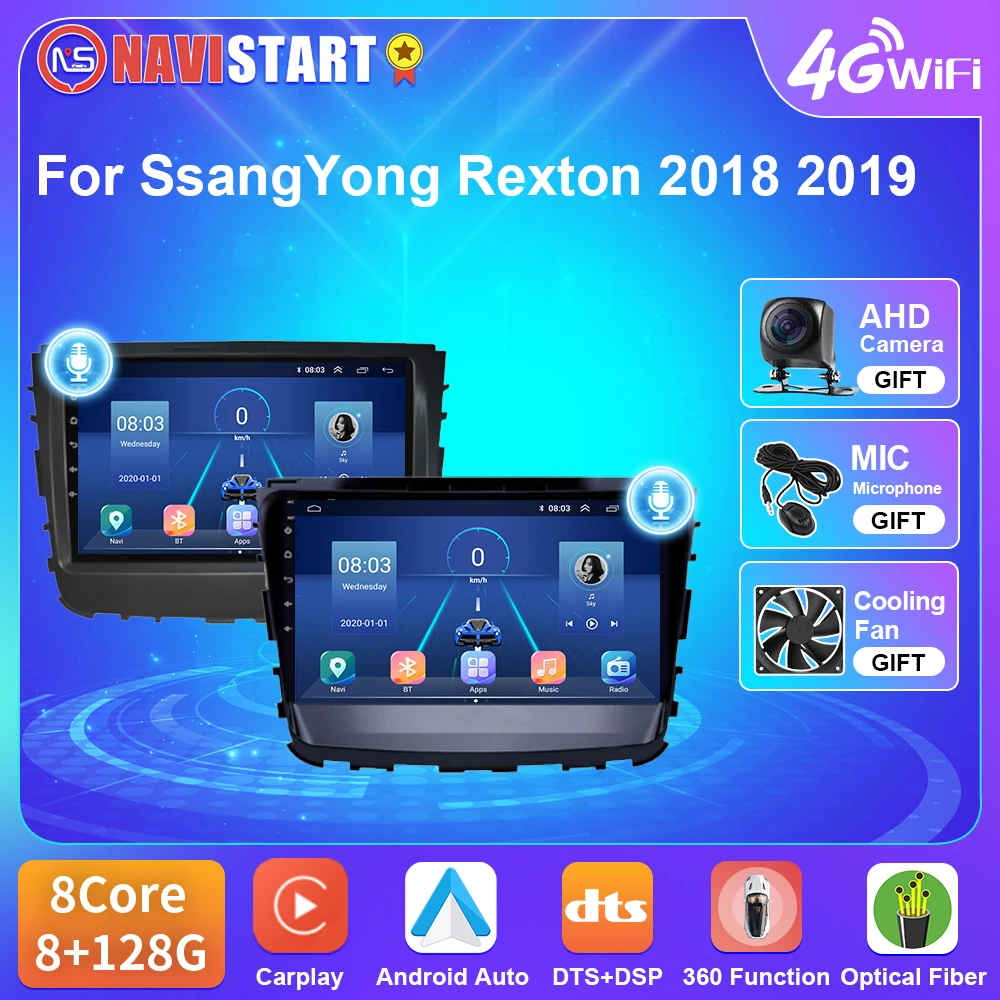 

NAVISTART T5 For SsangYong Rexton 2018 2019 Car Radio 4G WIFI Navigation GPS Android Auto Carplay Stereo Android 10 DVD Player