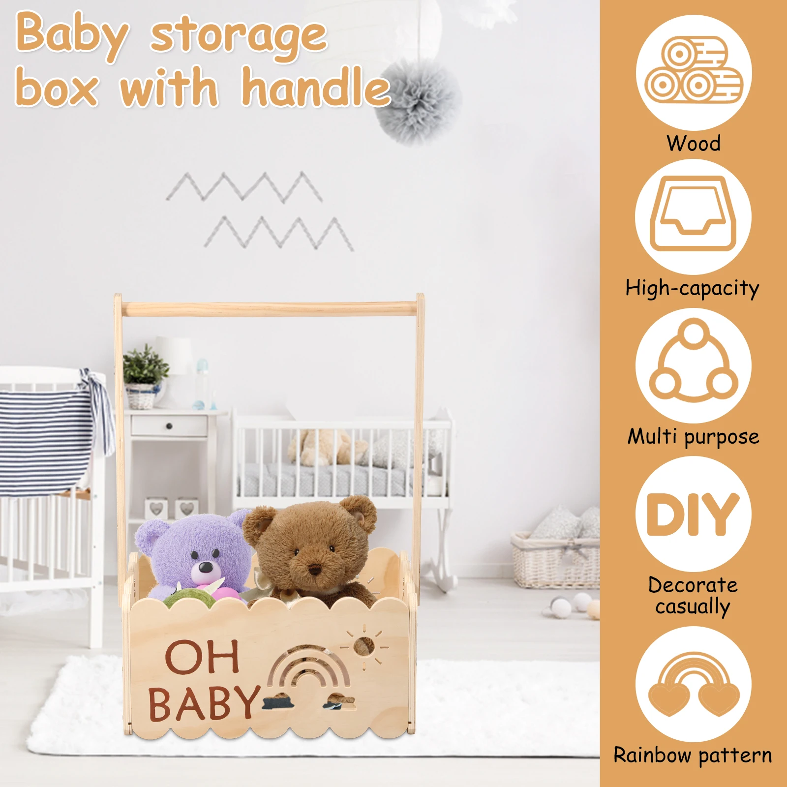 Wood Baby Shower Storage Basket Baby Shower Crate with Handle Baby Toys Storage Crate Multipurpose Gift Basket for Boys Girls 3