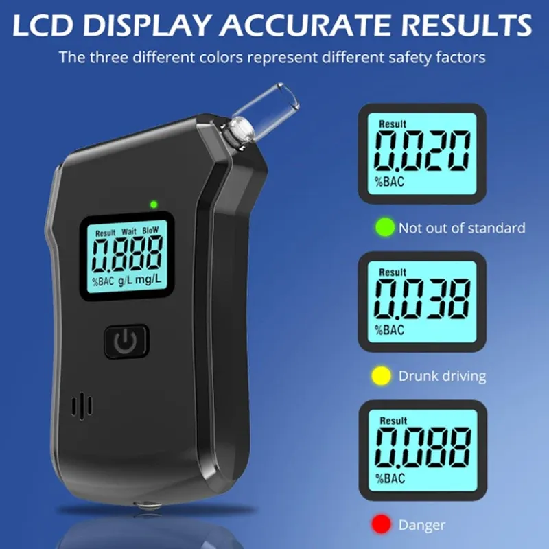 Portable Digital Alcohol Breath Tester LCD Display Breathalyzer Detector Blowing Detection Drunk Driving with 5 Mouthpieces