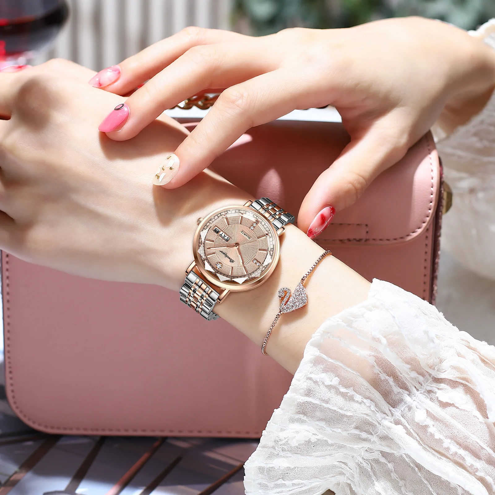 POEDAGAR Fashion Waterproof Luminous Double Calendar Quartz Women's Watch Mesh with Steel Band Versatile Watch Prismatic Glass