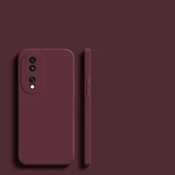 Luxury Square Liquid Silicone Soft Shockproof Phone Case for Honor 90 Pro (Plum Color)