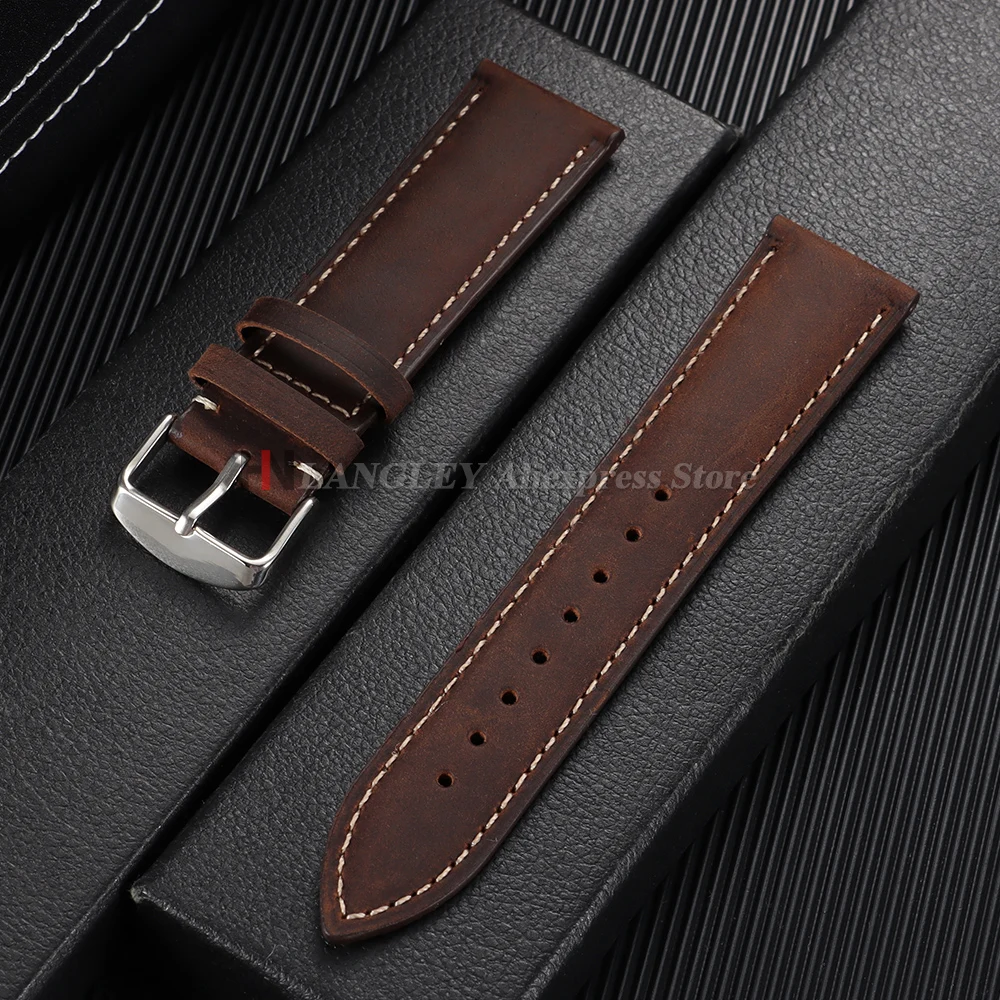 Vintage Dark Brown Cowhide Leather Watch Strap with Pins and Buckle - 20mm/22mm