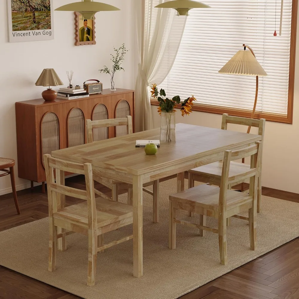 43.3 inch Solid Wood Indoor Modern Rectangular Dining Table Set for 4, Table and 4 Solid Wood Dining Chairs for Kitchen 5