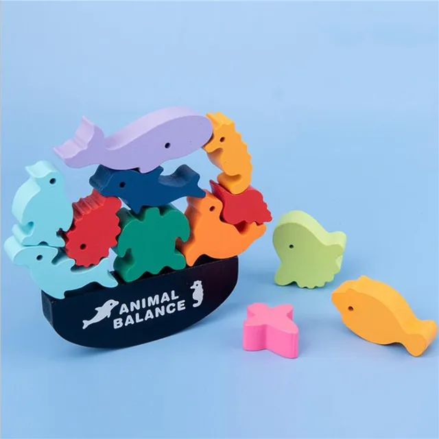 Children Wooden Animal Balance Blocks Board Games Toy Dinosaur Educational Stacking High Building Block Wood Toy Boys 4