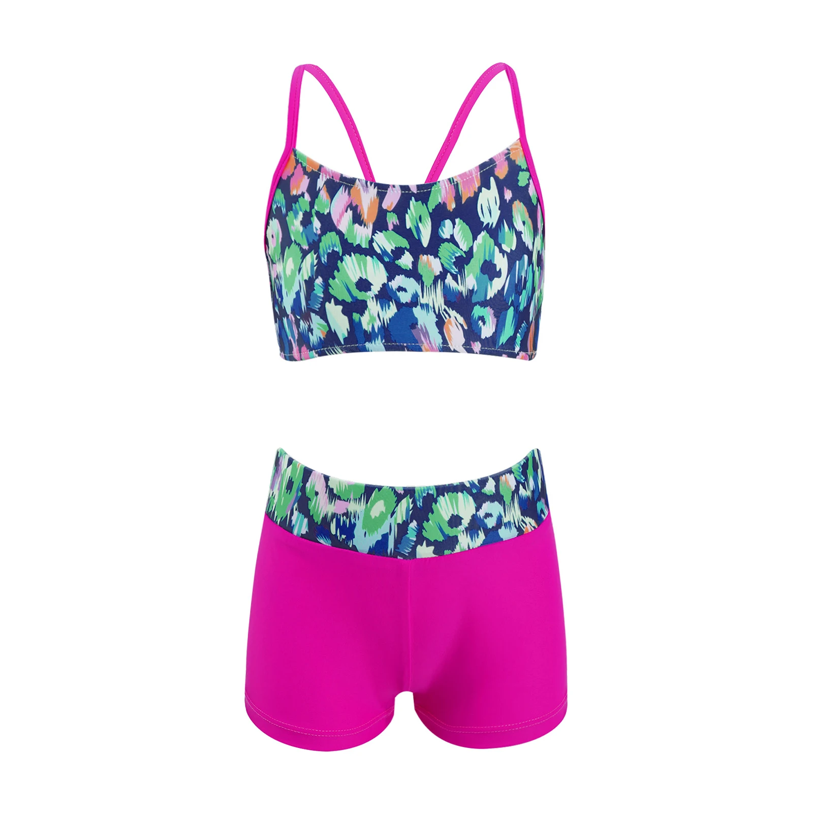 2PCS Brazilian Swimming Suit Kids Girls Tankini Heart-shaped Pattern Bowknot Swimsuit Swimwear Bathing Suit Set Top with Bottoms