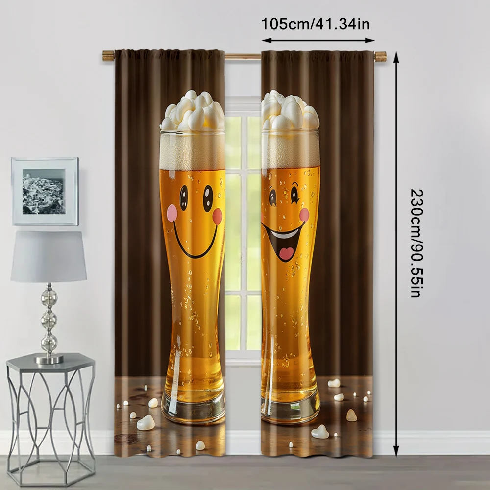 2pcs, Curtain Popular 2D print Humorous Beer Glass Versatile Polyester (without rod) Art Deco Festive Perfect for Living Room, 4