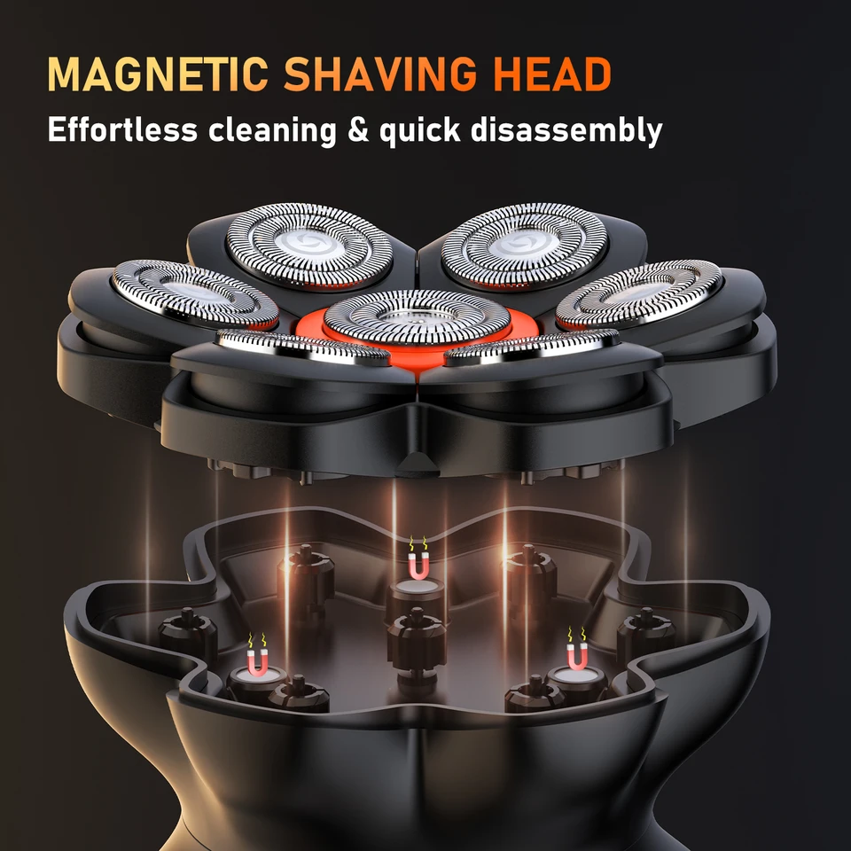 MAXGROOM 7D Hoofdscheerapparaat voor Kale Mannen, Nat/Droog Elektrisch Scheerapparaat, USB Oplaadbaar, LED Display, Waterdicht, Baardtrimmer_voghion.com