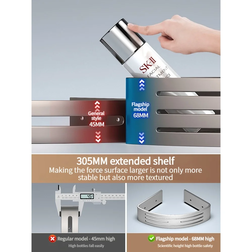 No Need to drill Wall Installation Aluminum Bathroom Shelf Shelves Shampoo Rack Storage Holder Kitchen Organizer Wall Rack 5
