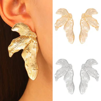 Exaggerated Irregular Leaf Earrings For Women Metal Earing Jewelry 2025 Trending Hawaiian Holiday Style Big Gold Color Earrings