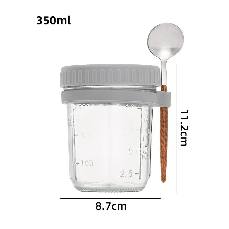 1/2Pcs 350ml Reusable Glass Overnight Oats Jar with Spoon Oatmeal Container Food Storage Organizer for Breakfast