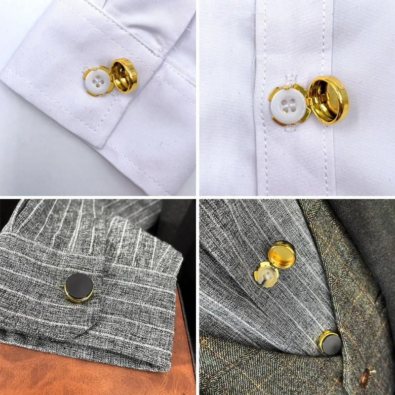 Brass Round Cuff Button Covers - 10pcs Imitation Cufflinks for Mens Formal Shirts and Weddings