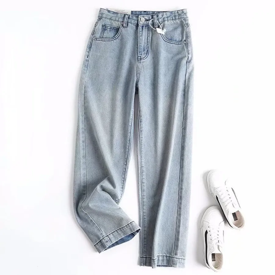 

Dave&Di England Style High Street Washed Light Blue Loose Jeans Women 2023 Vintage HIgh Waist Straight Mom Jeans