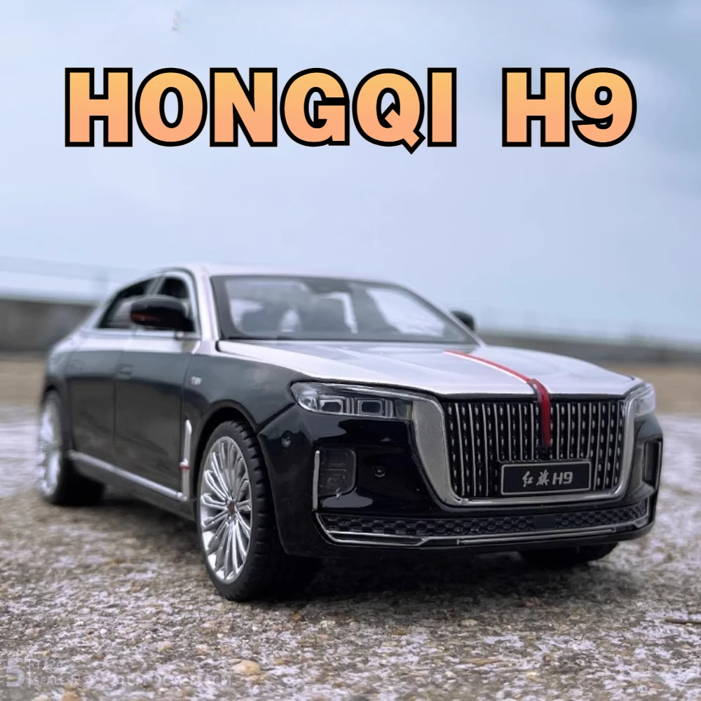 

1/24 HONGQI H9 Car Model Toy Scale Alloy Diecast Simulation Luxury Sedan with Sound Light Pull Back Collection Toys for Children
