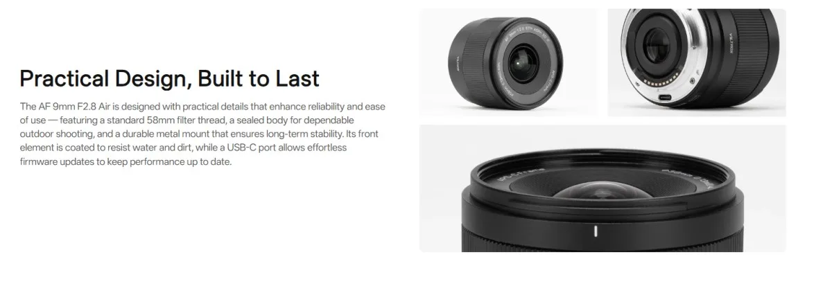 Viltrox 9mm F2.8 에어 오토 포커스 APS-C 렌즈 ( E / NZ / XF 마운트 미러리스 카메라용)