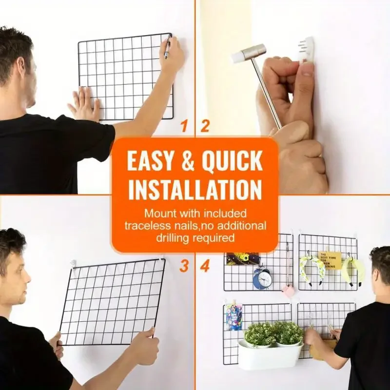 2/4/6pcs - Photo Wall Grid Panel, Photo Hanging Display, Metal Mesh Wall Decoration, Multi functional Hanging Painting