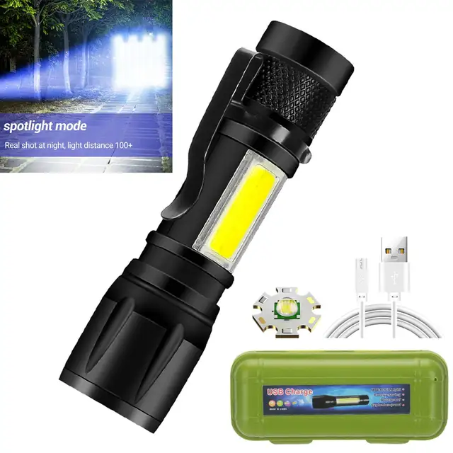 LONGRIVER Mini Rechargeable LED Flashlight COB+XPE Portable Torch Plastic 513 Lantern Zoomable Focus Light Tactical Flashlight