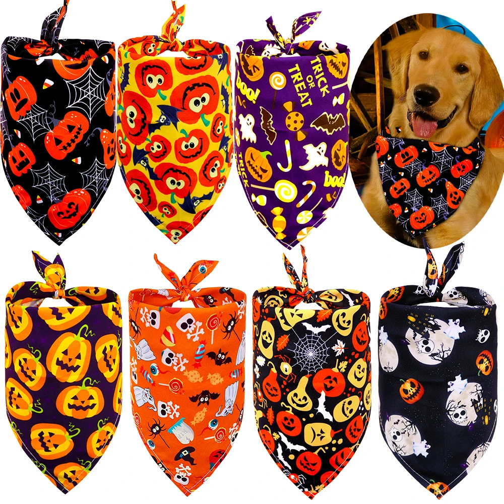 50pcs Dog Bandana Halloween Pet Supplies Small Dog Cat Puppy Bandanas Scarf Holiday Dog