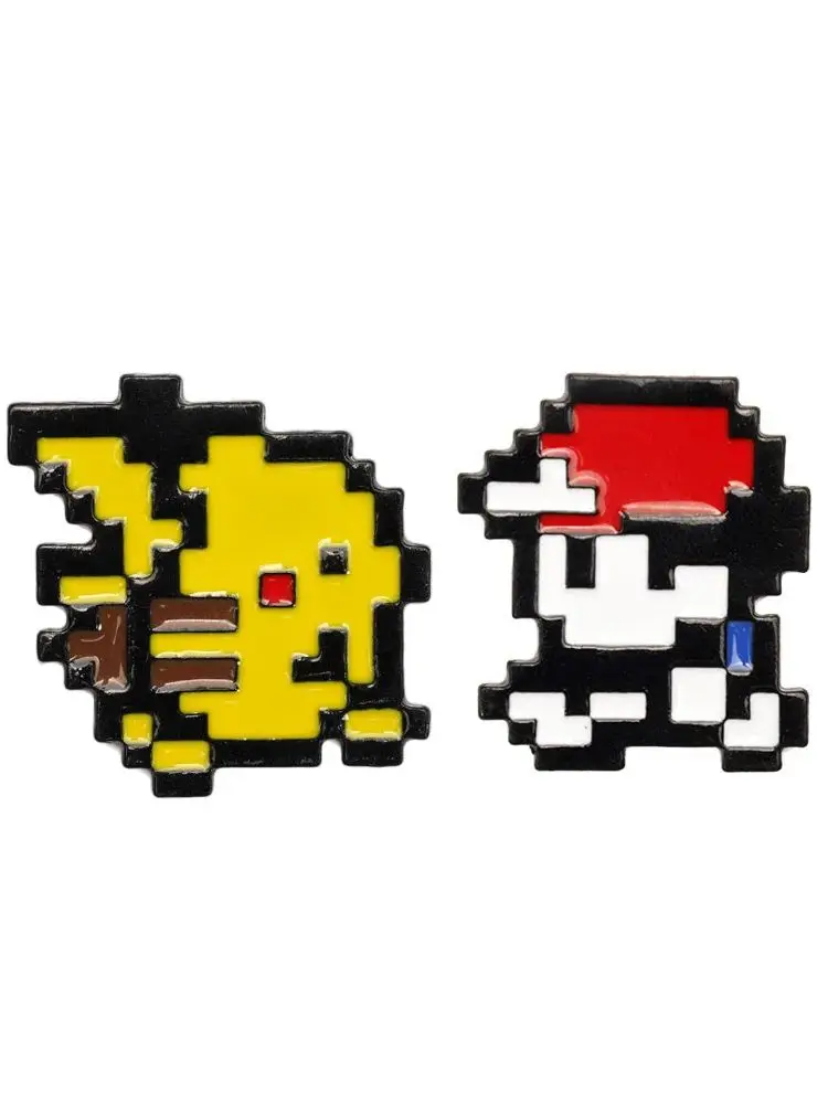 2pcs Retro Game 8-bit Pixel Pokemon Enamel Pins Ash Ketchum Pikachu Brooches Badge Backpack Accessories For Fans Gift