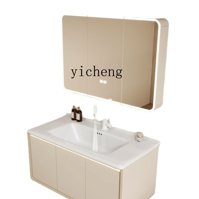 

XL Cream White Bathroom Cabinet Wash Basin Cabinet Honeycomb Aluminum Ceramic Whole Washbin Combination Washstand
