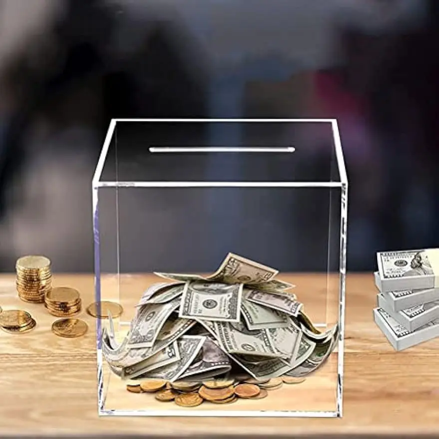 Square Transparent Acrylic Piggy Bank Clear Hard Plastic Coin Bank Money Box Cash Collector Container One-Way Saving piggy bank,coin bank