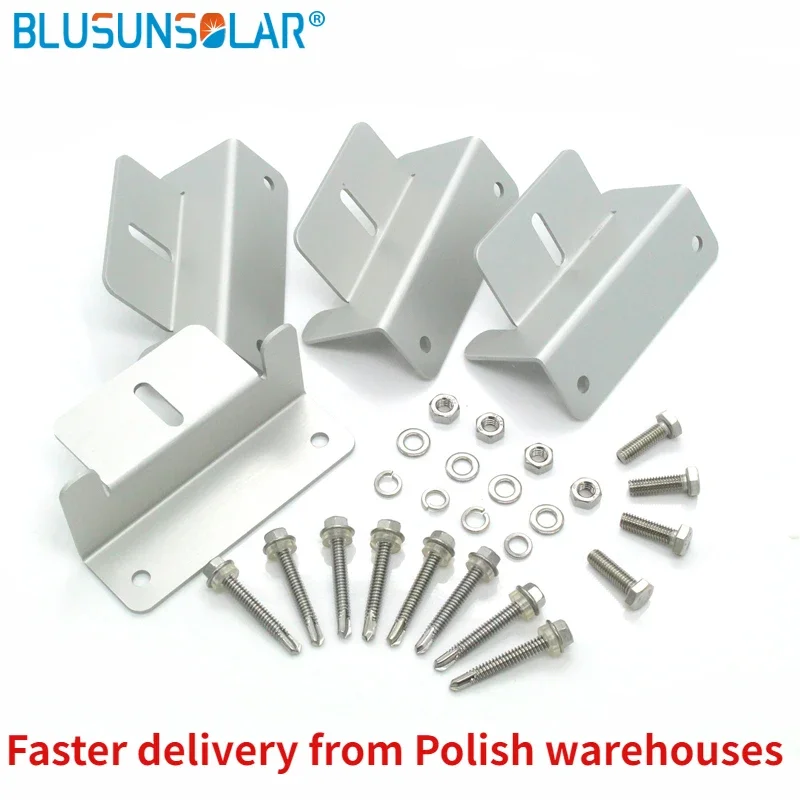 

BLUSUNSOLAR 1/5set Z-type Aluminum Solar Panel Mounting Bracket Solar Panel Bracket Clamp Clip with 8 Screws