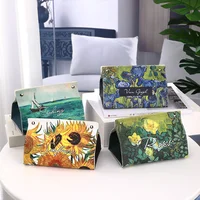 Ins Oil Painting Paper Box Leather Tissue Cover Car Creative Desktop Student Dormitory Office Storage for Living Room Bedroom 1