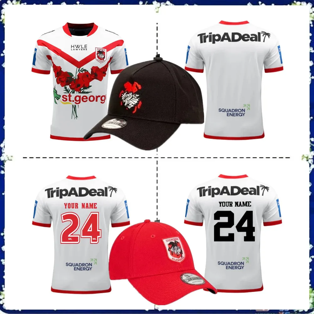 

2023 ST GEORGE ILLAWARRA DRAGONS ANZAC Регби Джерси 2024/25 драконы Мужская черная бейсболка головные уборы тренировочная Джерси размер S-5XL