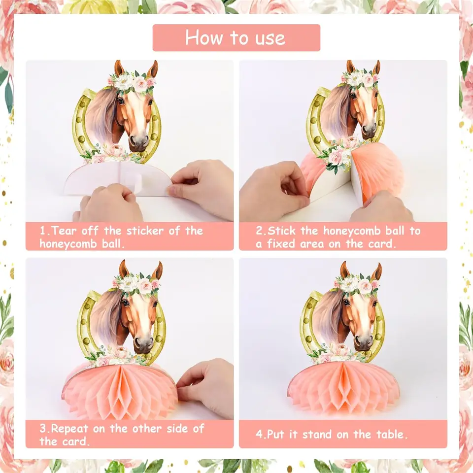 9 Pcs Kentucky Derby Horse Racing Honeycomb Centerpieces - 3D Table Decor For Birthday, Baby Shower, Party