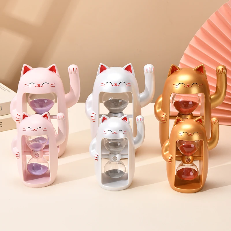 행운의 고양이 모래시계 3분/15분/30분 색깔있는 모래시계 모래시계 타이머 파티 장식 홈데코 선물