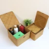 Set of 4 Seagrass Basket with Lid Wicker Storage Basket Decor Storage Boxes Flat Storage Bins Woven Organizer Baskets for Shelf 5