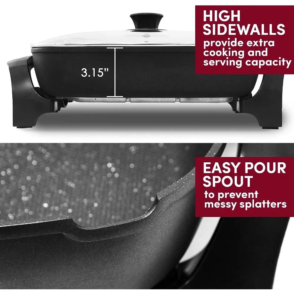 Non-stick Electric Skillet with Glass Vented Lid10.5Qt. Scratch Resistant, Dishwasher Safe, Adjustable Temperature, Black 3