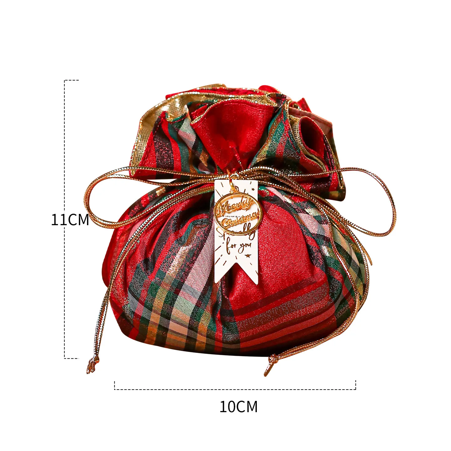 Wine Red Plaid Christmas Gift Bag Portable Drawstring Candy Bags Christmas Eve Apple Box Cookie Biscuit Packaging Bag for Kids