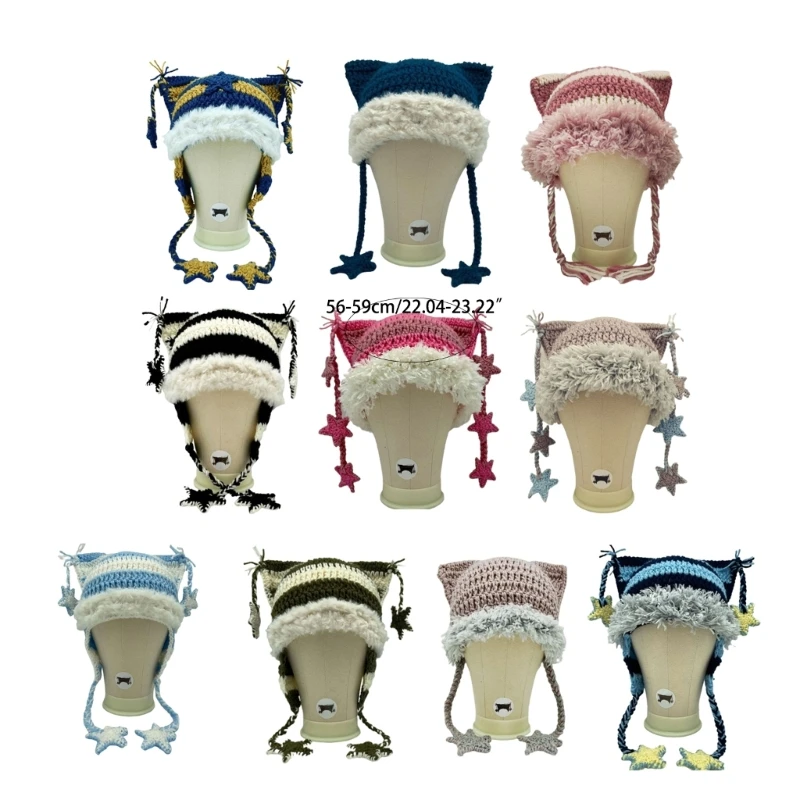Girl Cartoon Cat Ear Knit Beanie Hat Y2K-style Party Hat Photo Props Hot Girl Cute Slouchy Crocheted Hat Dropshipping 6