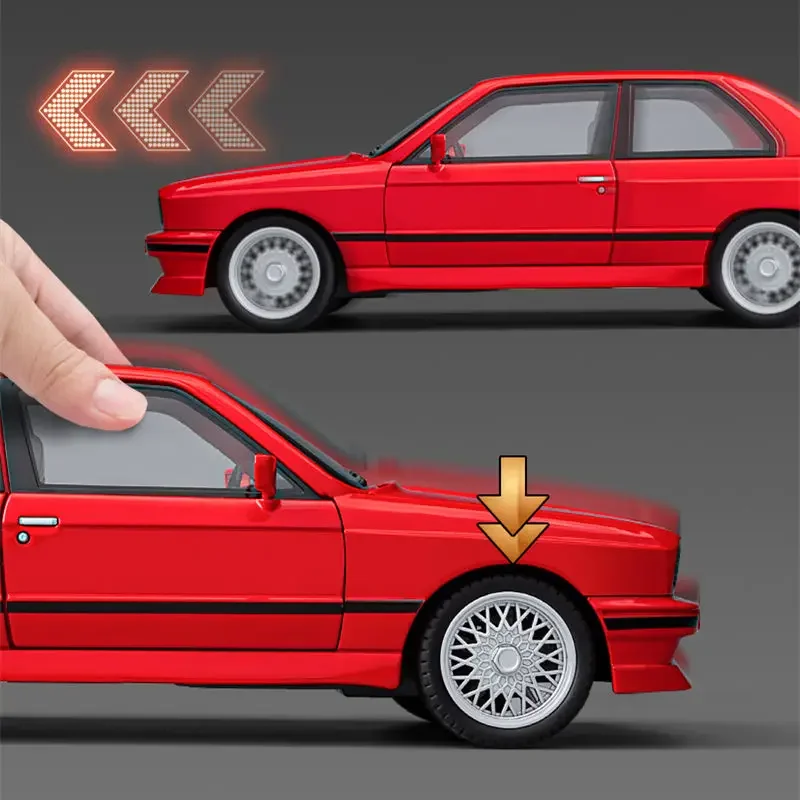 1:24 1988 BMW M3 E30 Alloy Sports Car Model Diecasts Metal Classic Car Model High Simulation Sound and Light Childrens Toys Gift 6