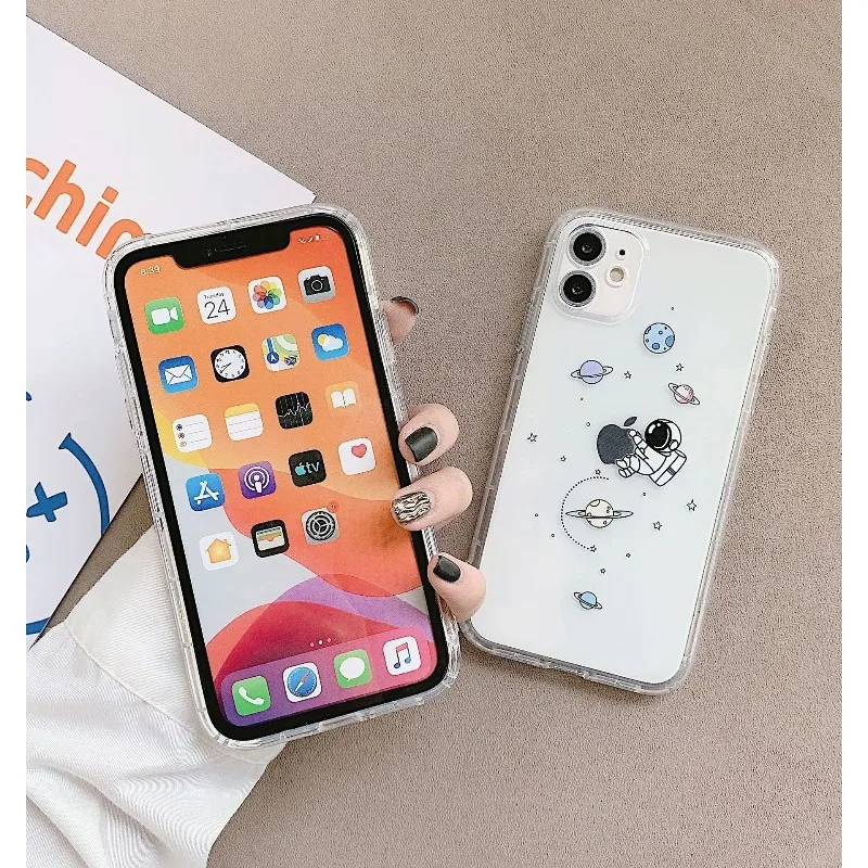 Cartoon Space Astronaut Shockproof Transparent Phone Case Cover