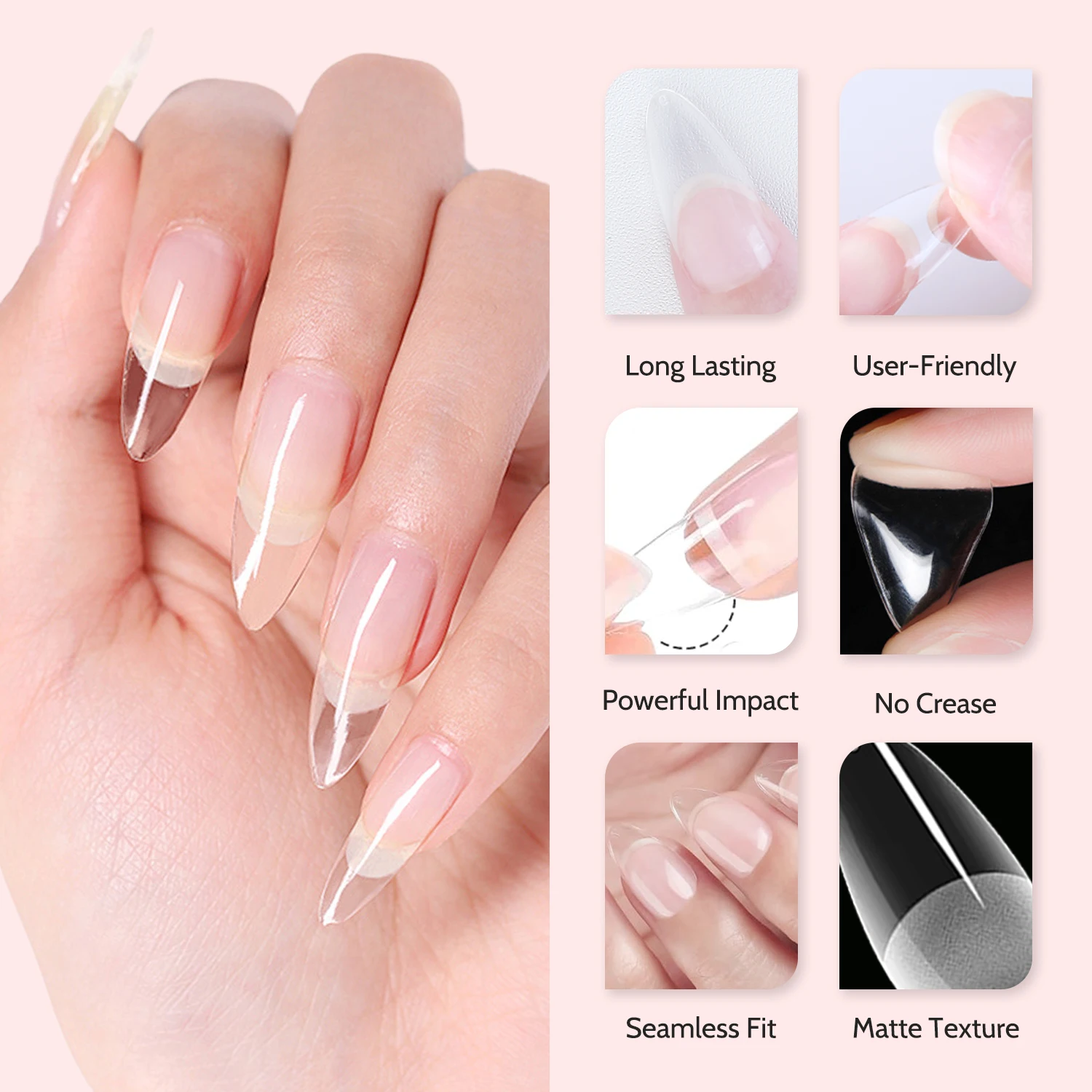2pcs Gel Nail Kit, Almond Nail Tips and Nail Glue Gel Soak Off Gel Polish Curing Needed for Starters Nail Extension Women Gift 2