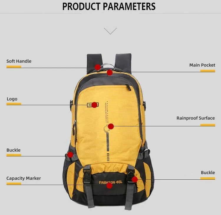 Description Picture 4 of item45L High Capacity Outdoor Bags Water Resistant Travel Backpack Camping Hiking Trekking Climbing Bags For Men And Women