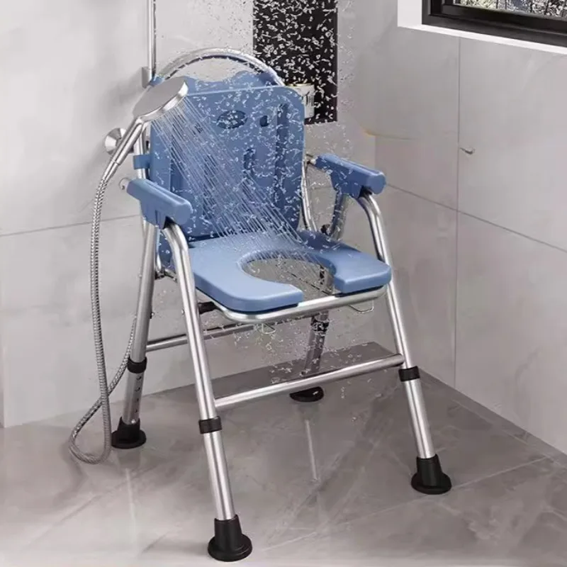 Bathroom Furniture Stainless Steel Gourd Hole Shower Chair Foldable Toilet Seat Shower Seat Adjustable Anti-Slip Bathroom Chairs