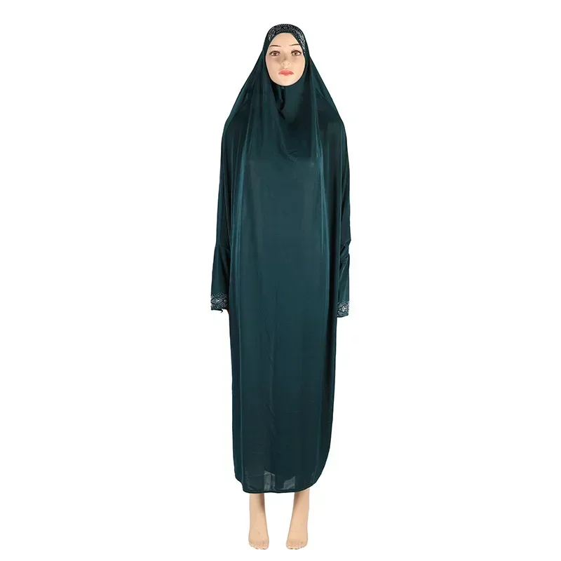 H098 Ramadan Muslim Abaya Pray Dress with Sleeve Long Khimar Kaftan Robe Arab Middle East Clothing  Kaftan Femme Musulman