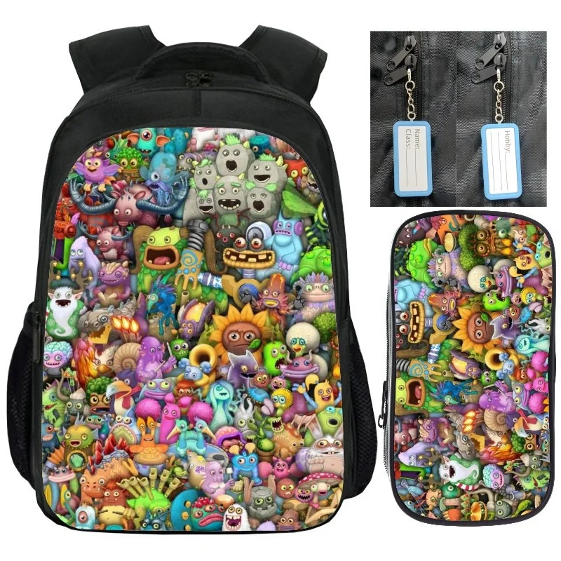 

New Print Monster Choir Surrounding Schoolbag Cartoon My Singing Backpack Pen Bag Set of 2