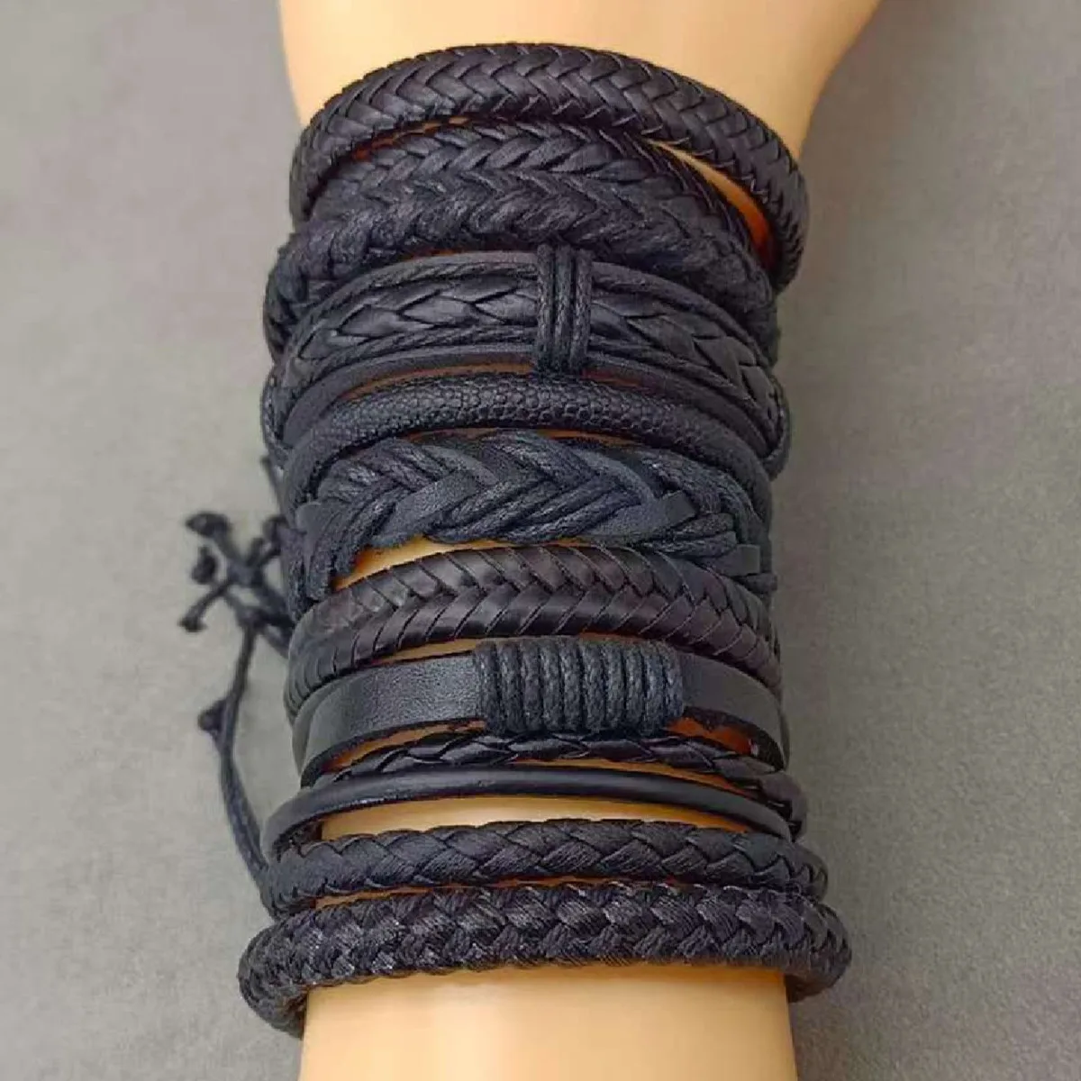 Schwarz Handgemachte 10 Teile/satz Wrap Woven Mode Handgemachte Männer Armbänder Männlichen Frauen Leder Armbänder Männer Armreif Großhandel Schmuck